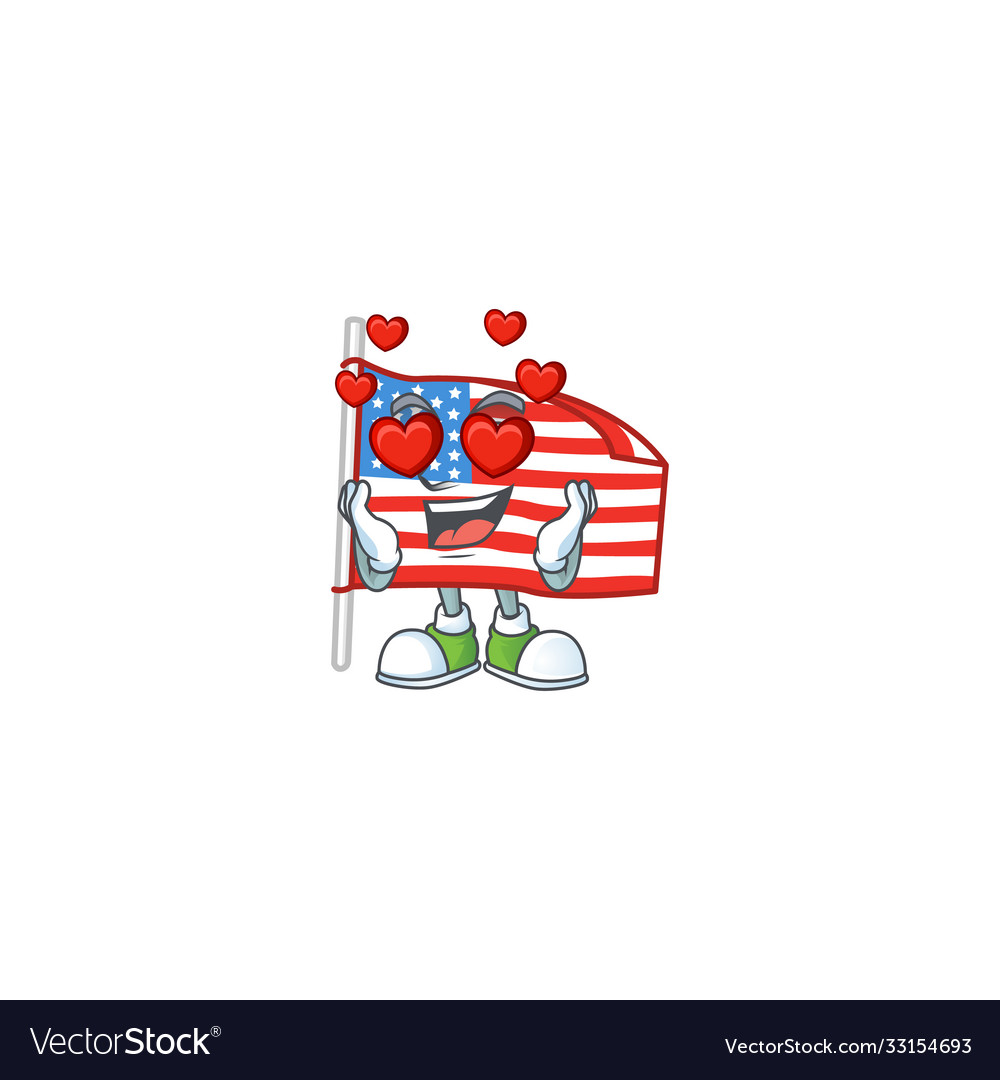 A romantic usa flag with pole cartoon mascot style