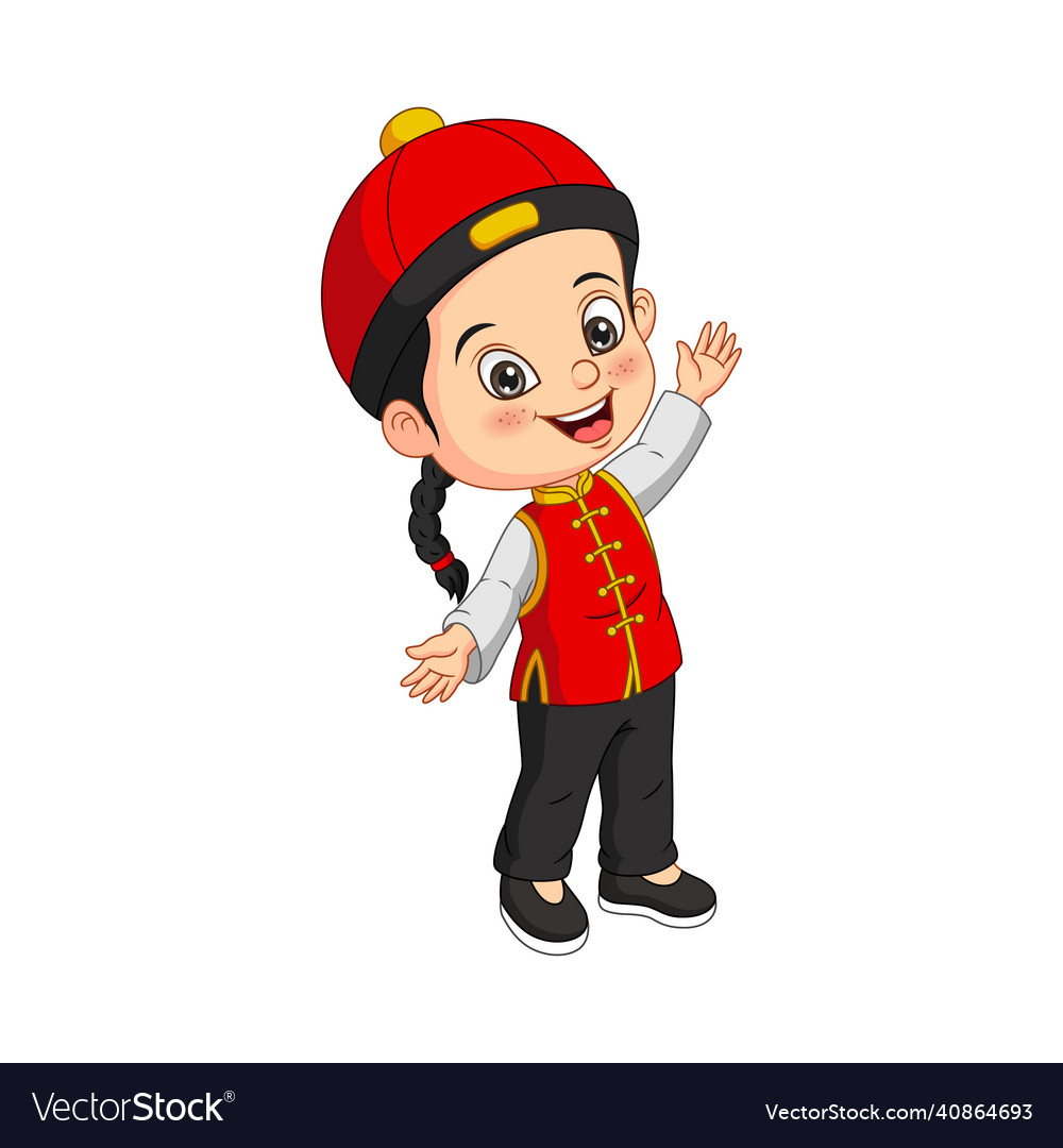 Cartoon happy chinese boy on white background Vector Image