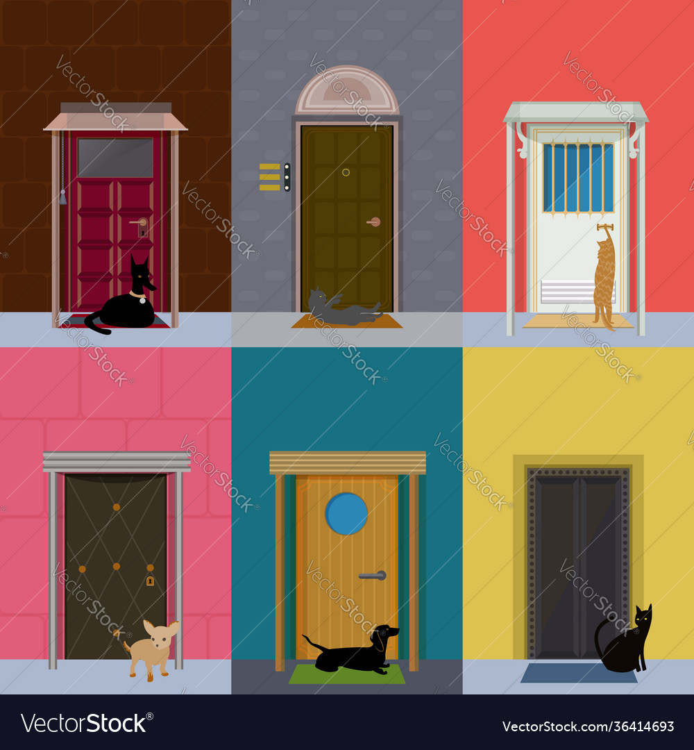 Flat colorful building exterior set