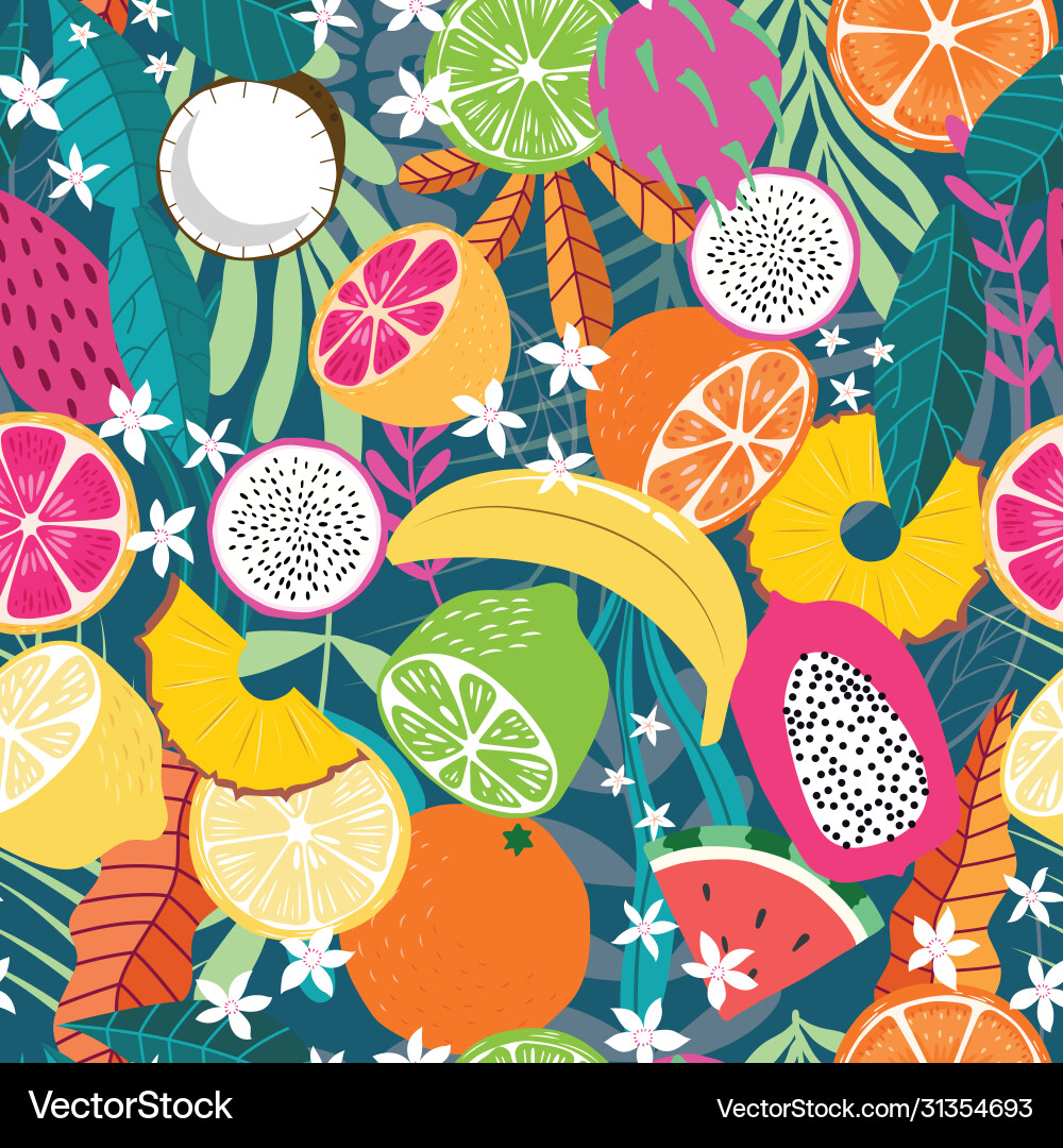 Fruit seamless pattern collection exotic fruit Vector Image