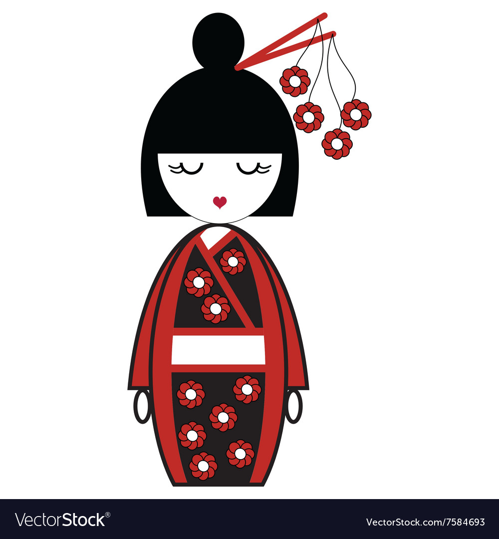 Japanese geisha doll with kimono flowers Vector Image