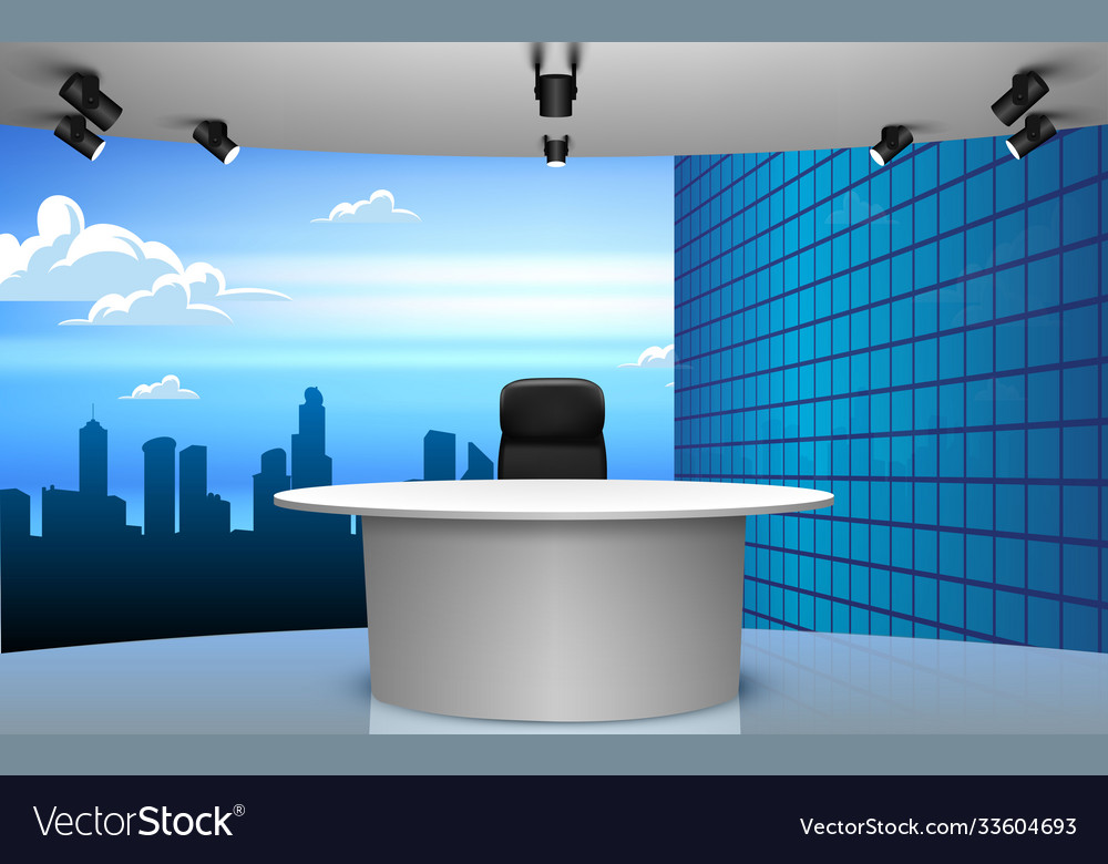 News Studio With City Background In Day Time Vector Image