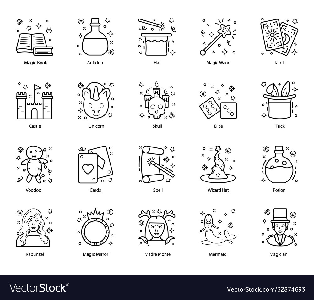 Pack magic line icons Royalty Free Vector Image