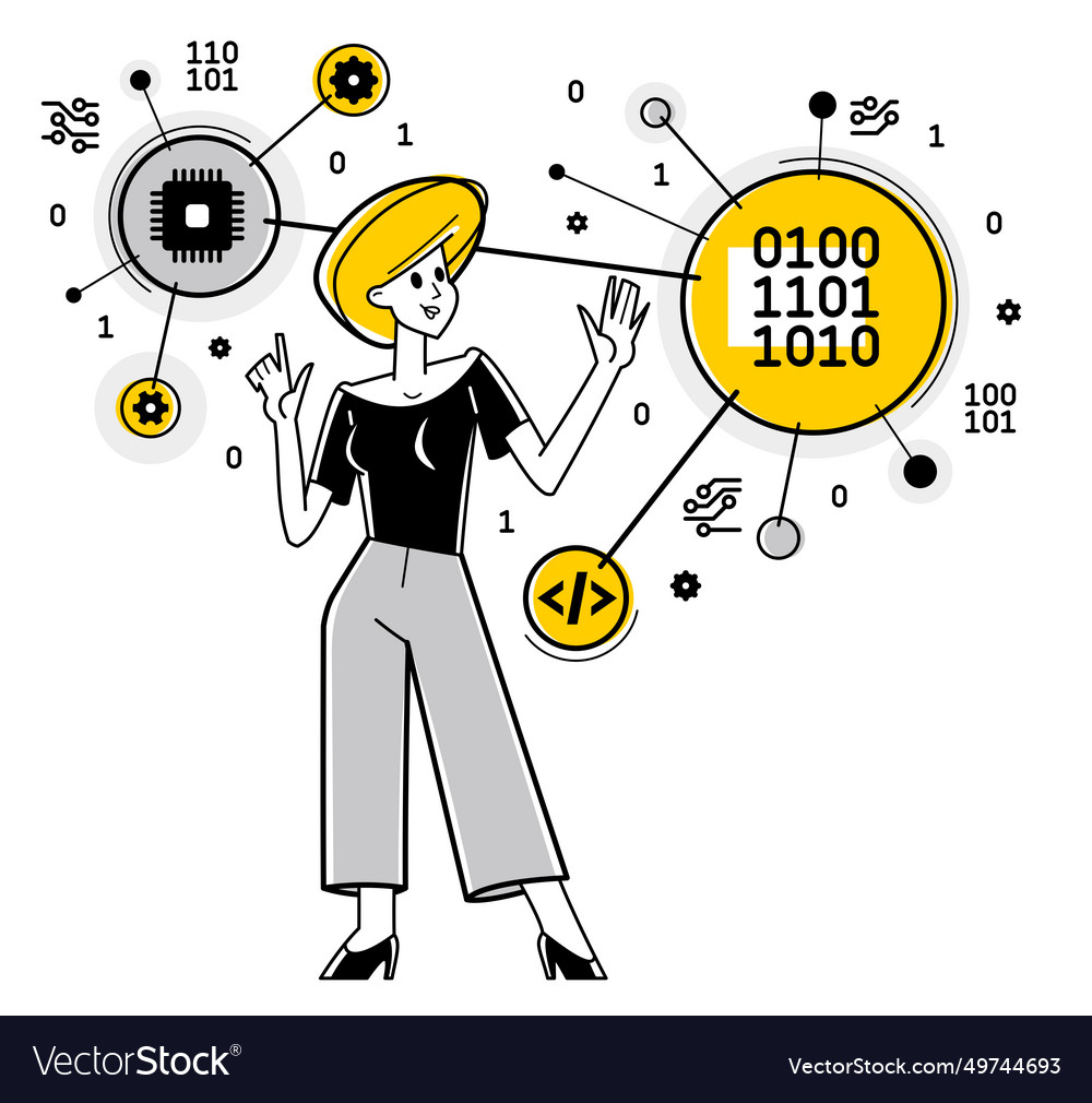 Programmer is coding and repairing some machine vector image Programmer is coding and repairing some machine
