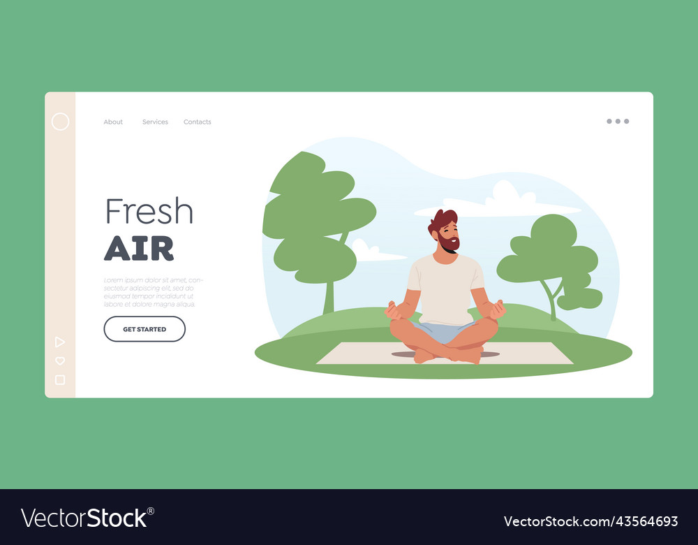 Yoga in park landing page template male character