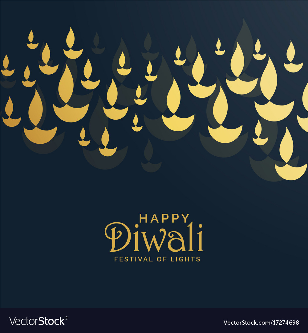 Diwali greeting card design with floating golden Vector Image