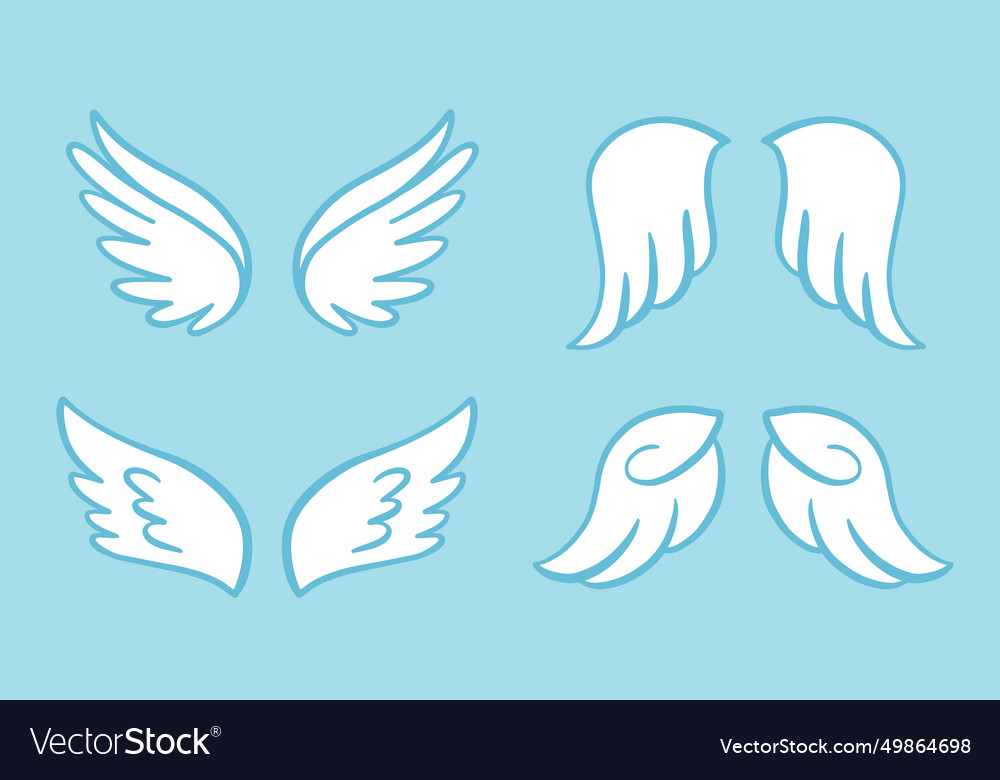 Heraldic angel wings vintage set hand drawn logo