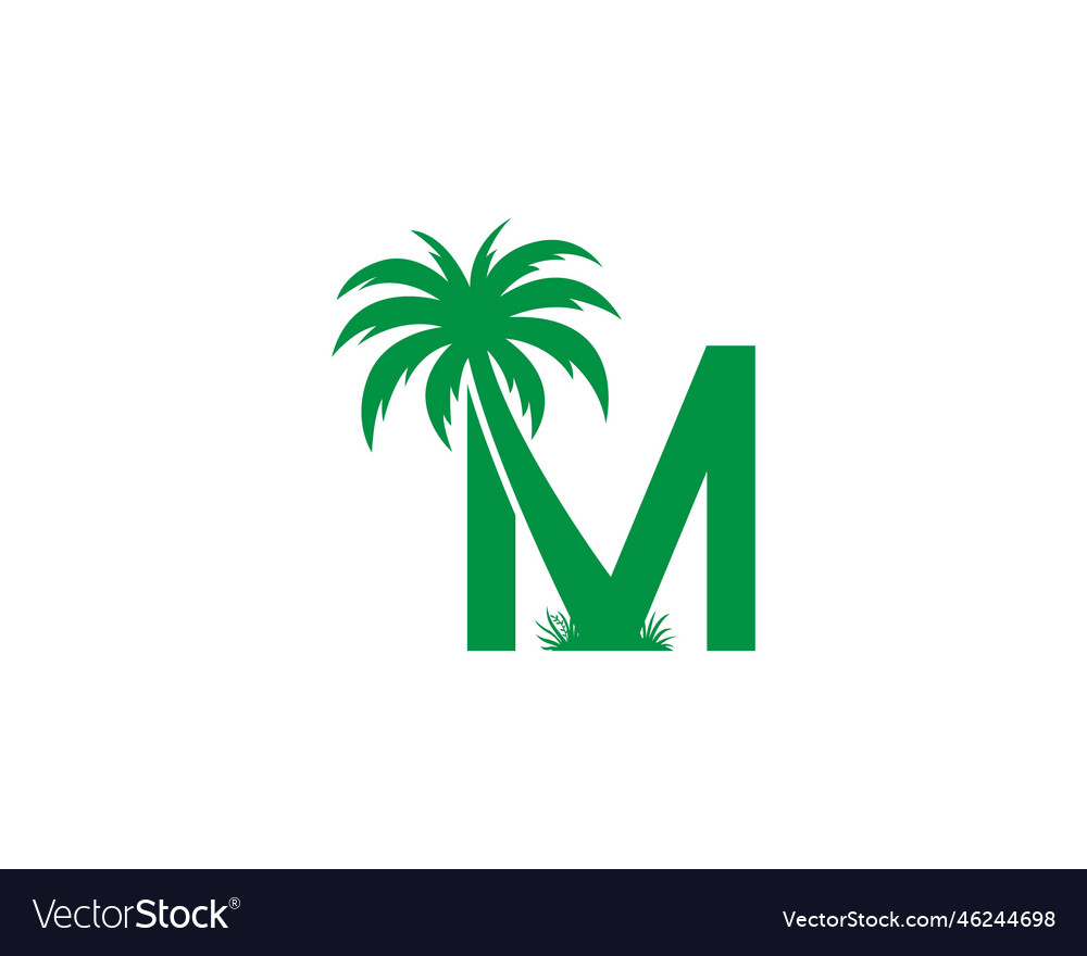 Letter m with coconut and palm tree logo design