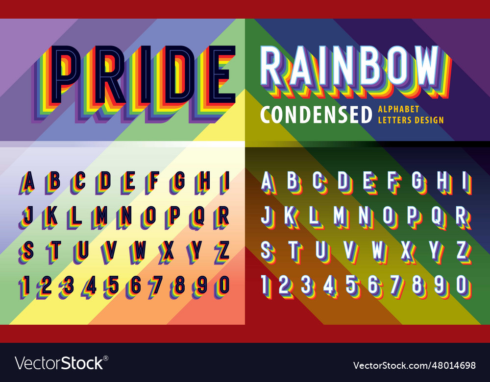 Rainbow flag colors alphabet letters and numbers Vector Image