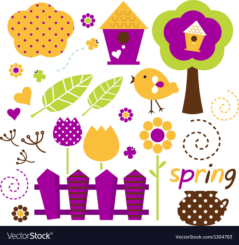 Cute spring garden set isolated on white