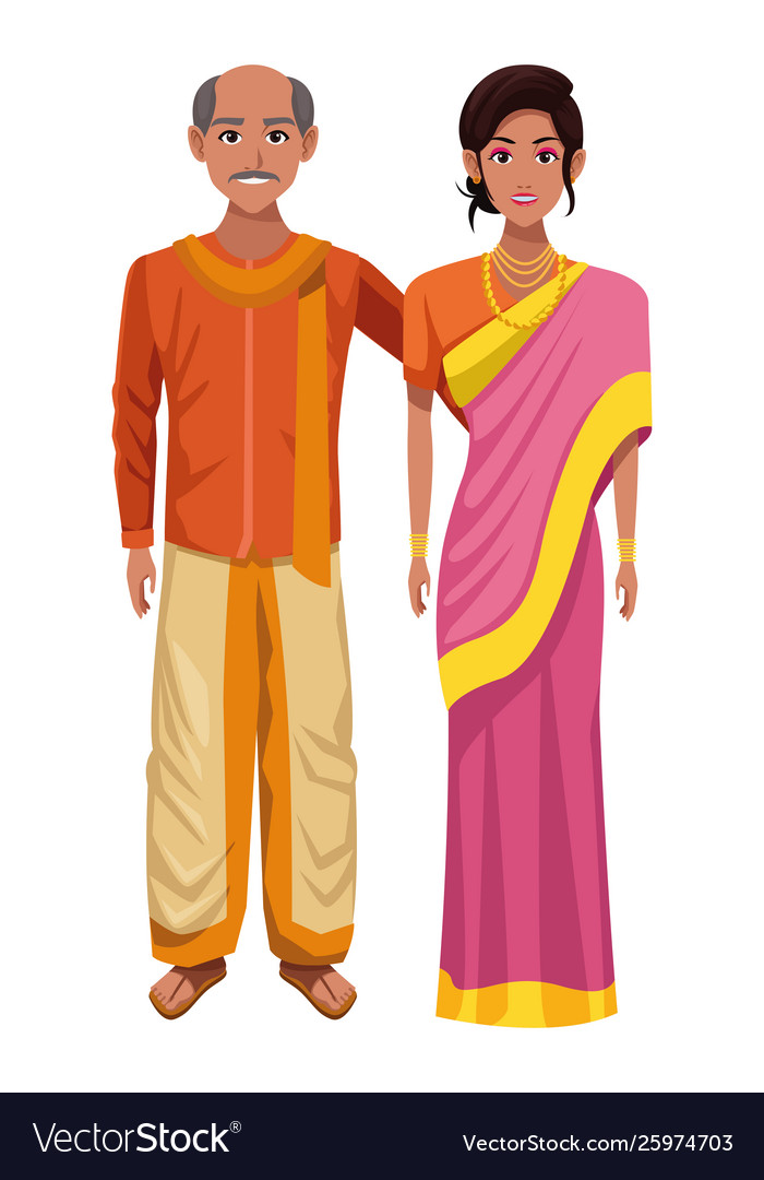 Indian couple avatar cartoon character Royalty Free Vector