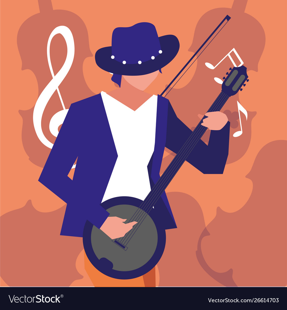 Musician man banjo playing instrument Royalty Free Vector