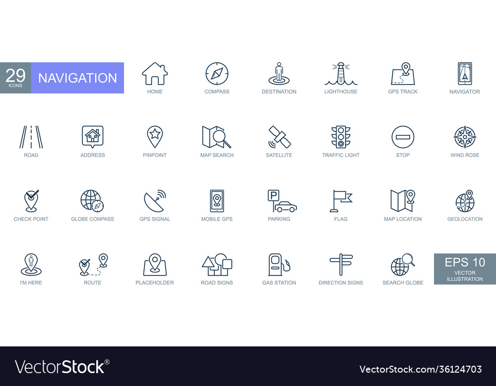 Navigation location gps elements - thin line web