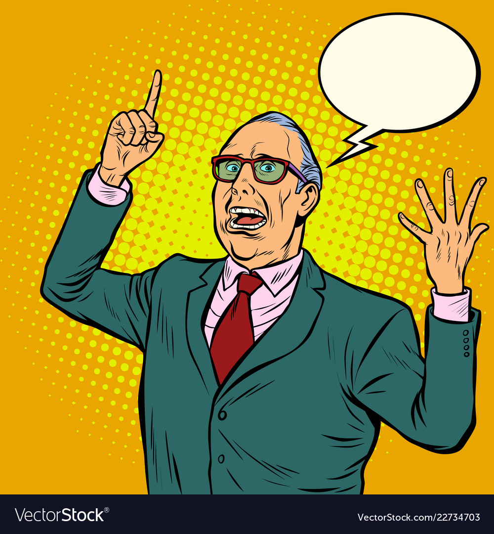 Old man emotional speaker Royalty Free Vector Image