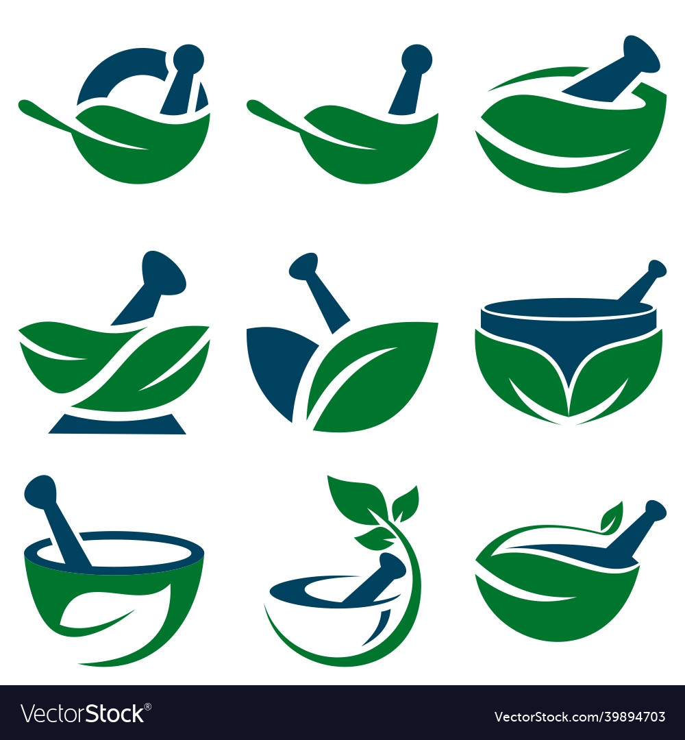 Pharmacy leaf logo set