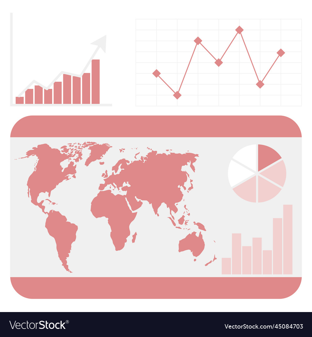 World statistic info chart with map and graphics vector image World statistic info chart with map and graphics