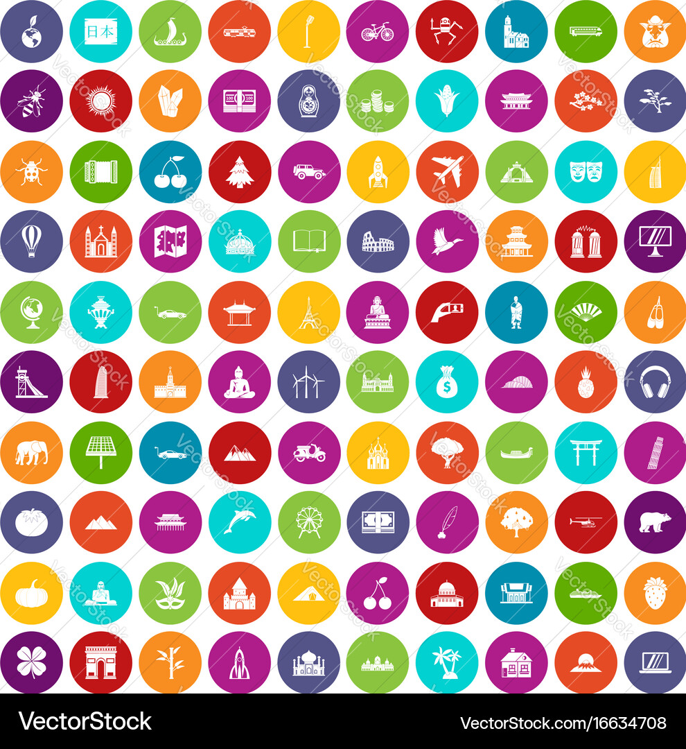 100 world icons set color Royalty Free Vector Image