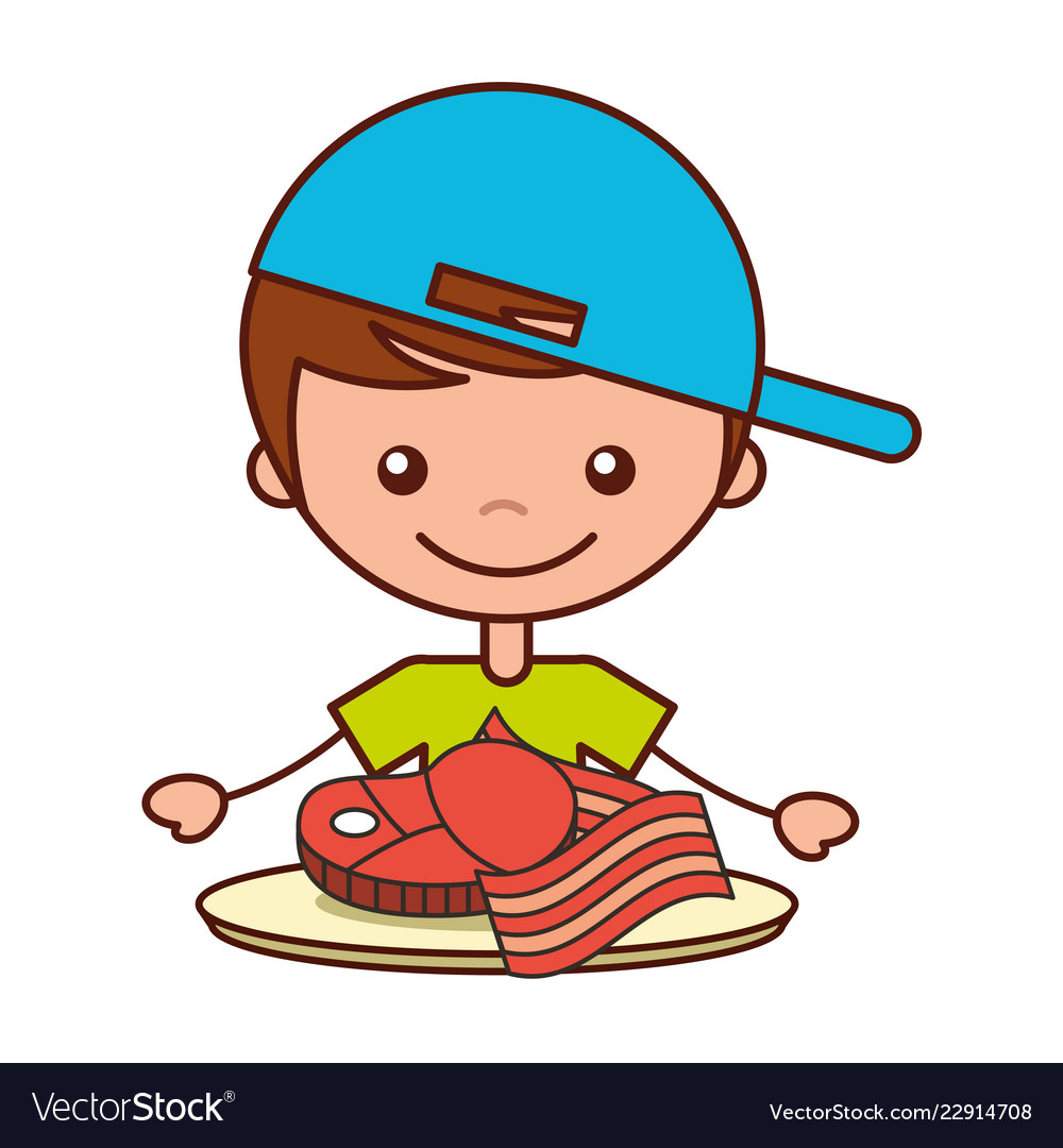 Boy with meat and bacon food Royalty Free Vector Image