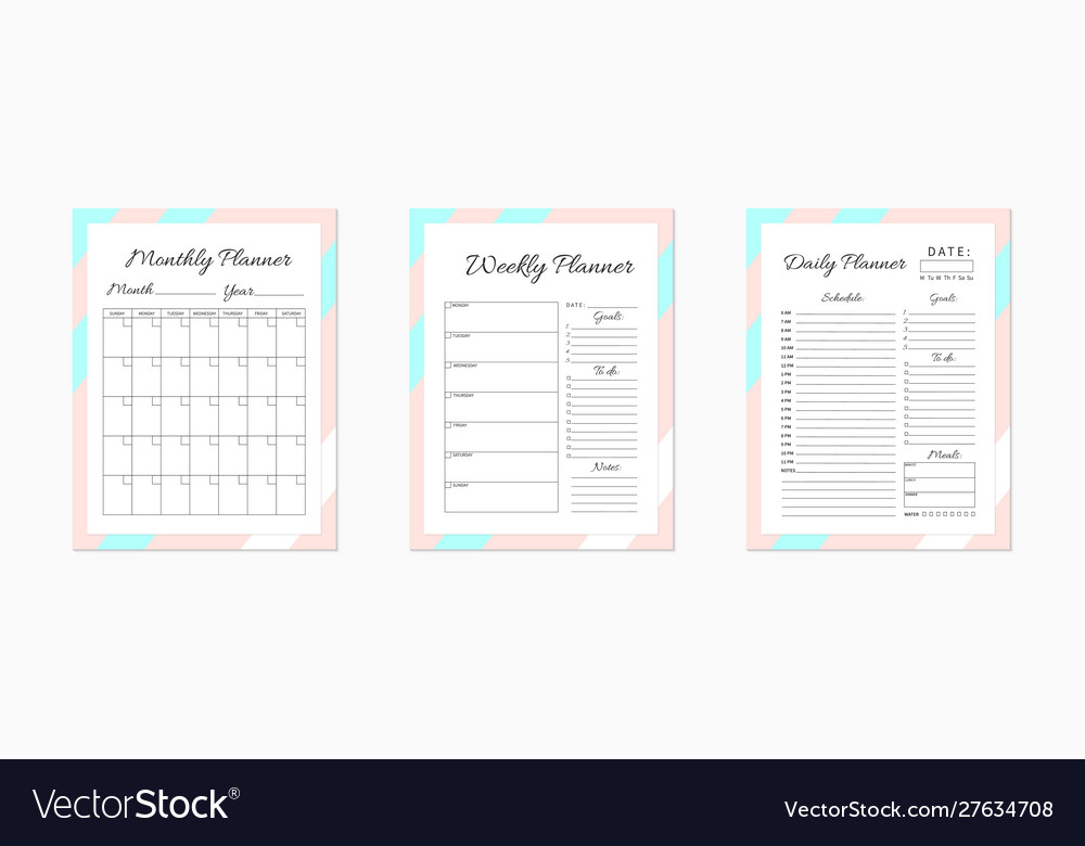 Daily weekly and monthly planner templates blank