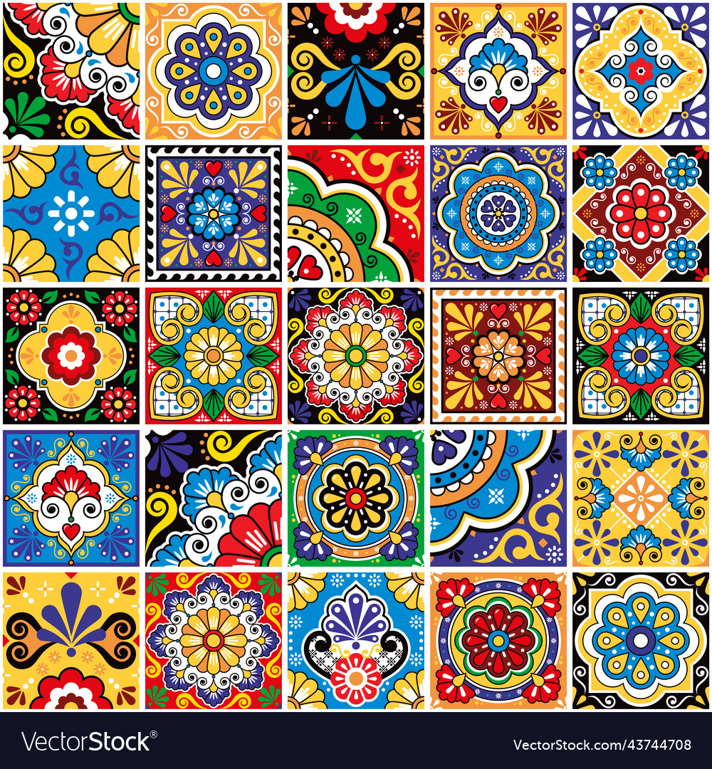 mexican-tiles-seamless-pattern-big-set-vector-image