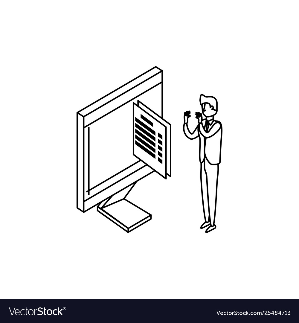 Businessman worker with computer and documents