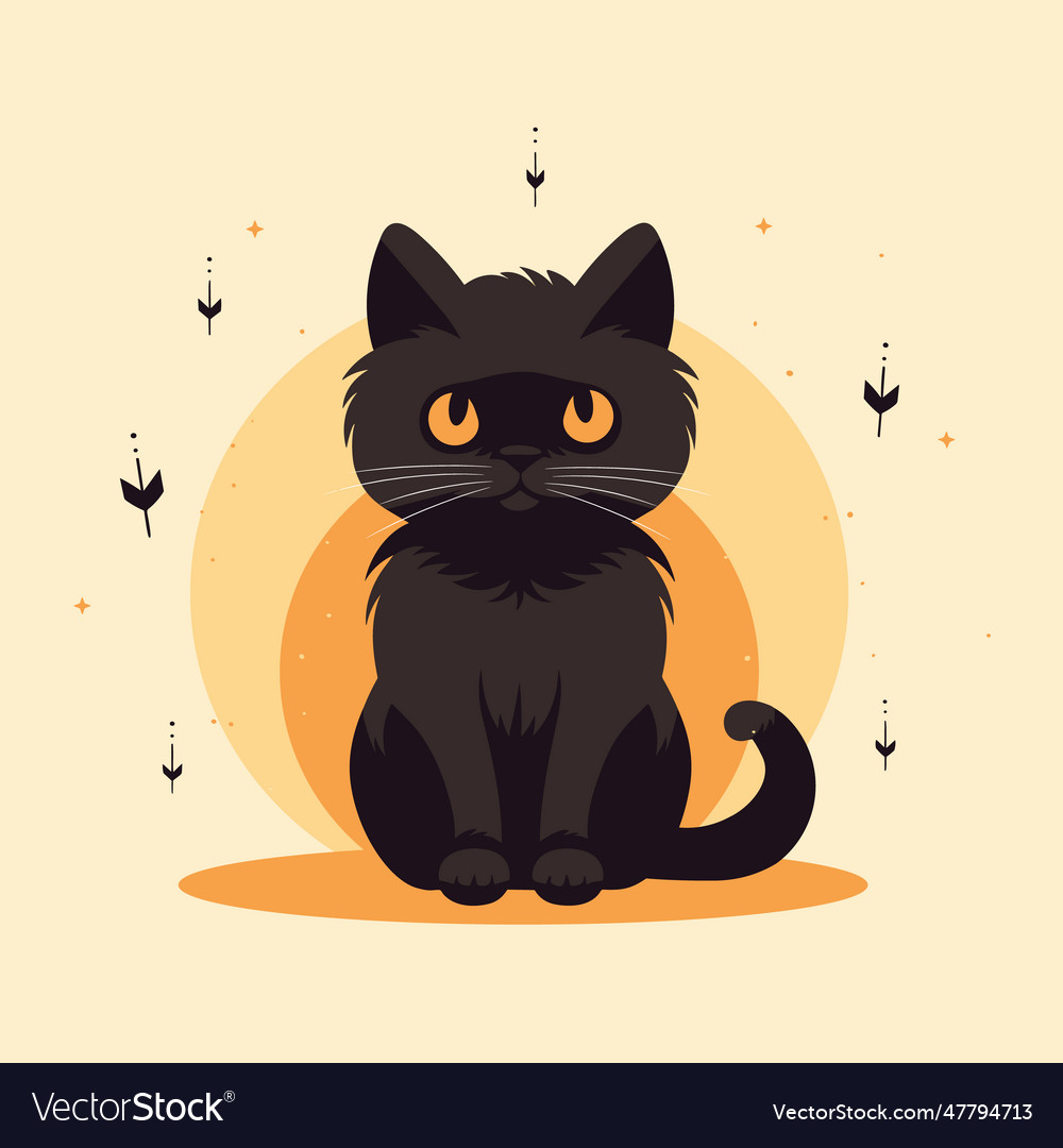 Cute black cat on orange background Royalty Free Vector