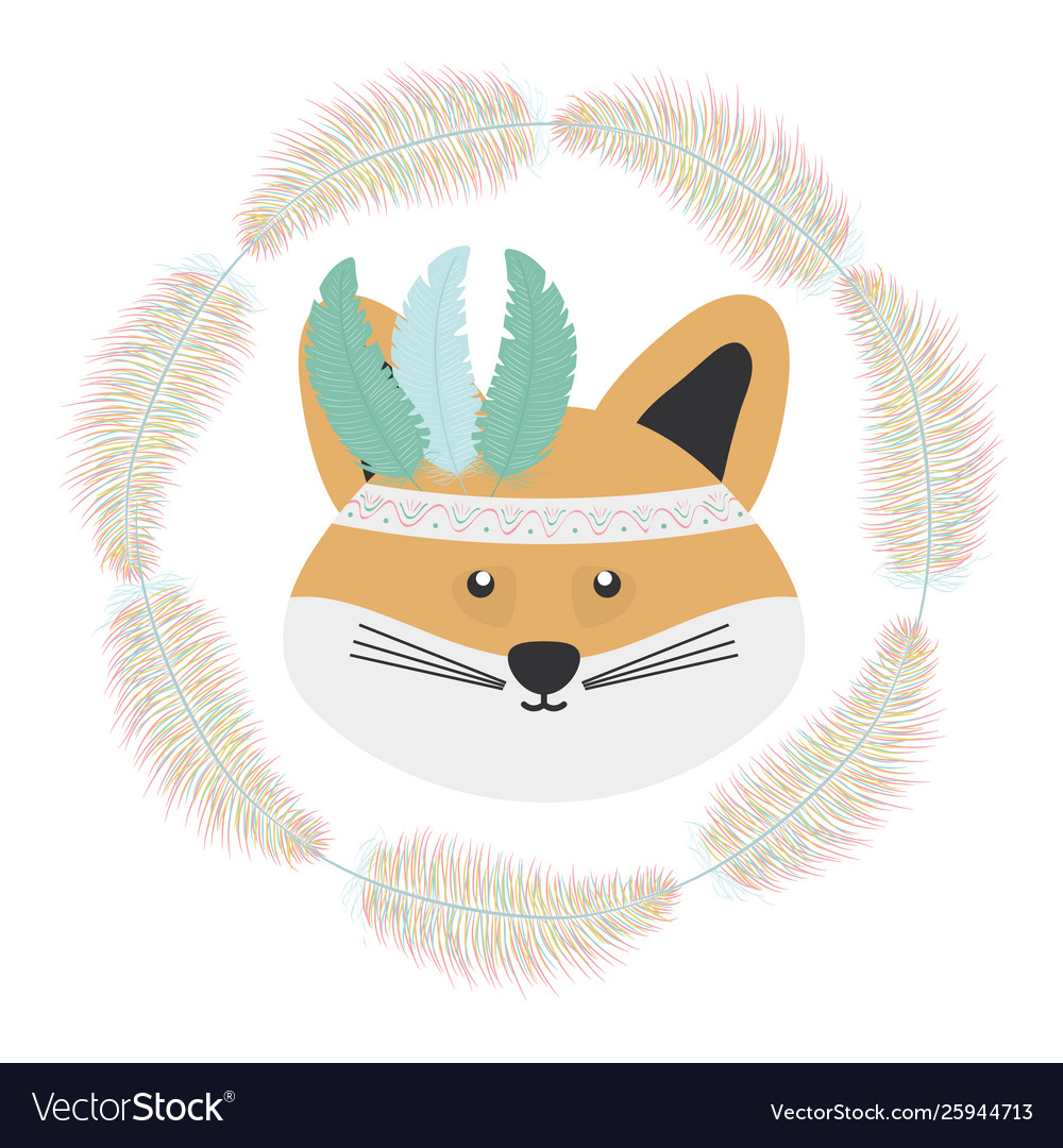 Cute fox with feathers hat bohemian style