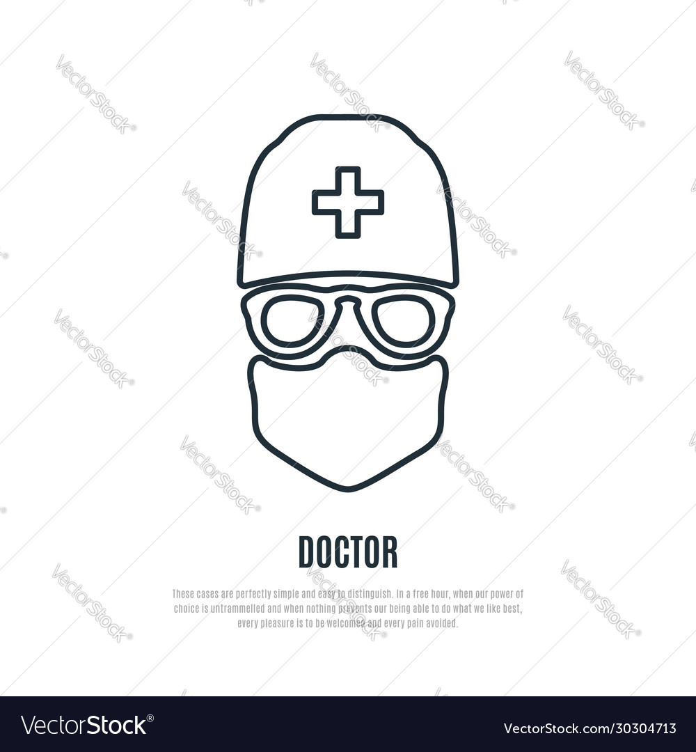 Doctor in protective mask liner icon protection