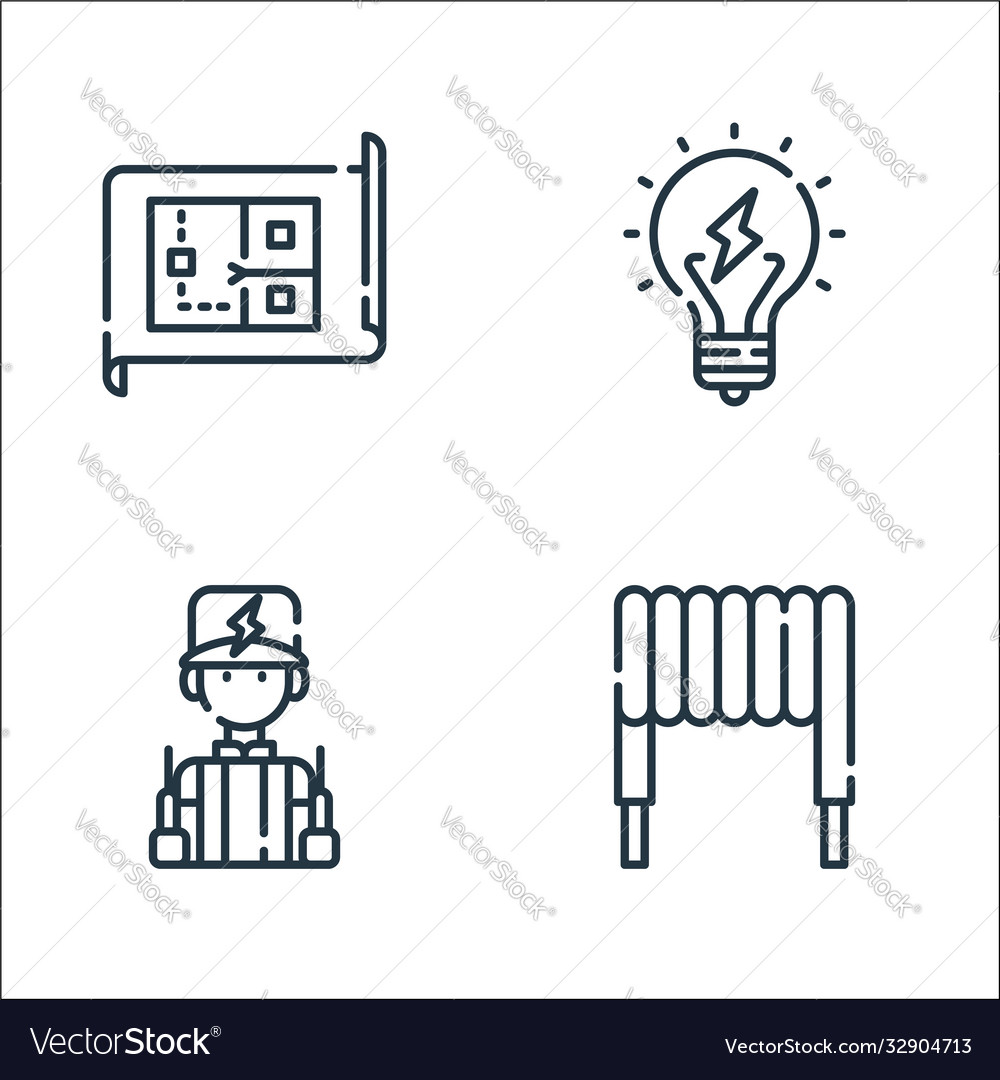 Electrician tools and line icons linear set vector image Electrician tools and line icons linear set