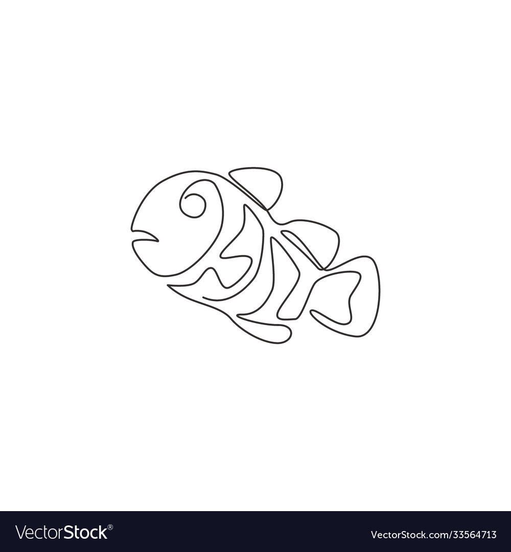 One single line drawing cute clownfish Royalty Free Vector