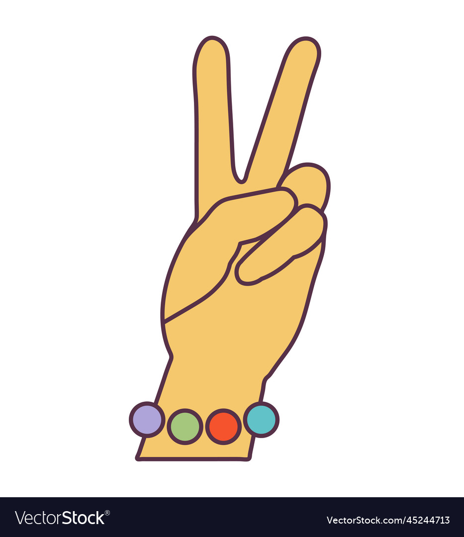 Retro 70er Jahre groovy Hippie Aufkleber Hand Friedenssymbol vector image Retro 70er Jahre groovy Hippie Aufkleber Hand Friedenssymbol