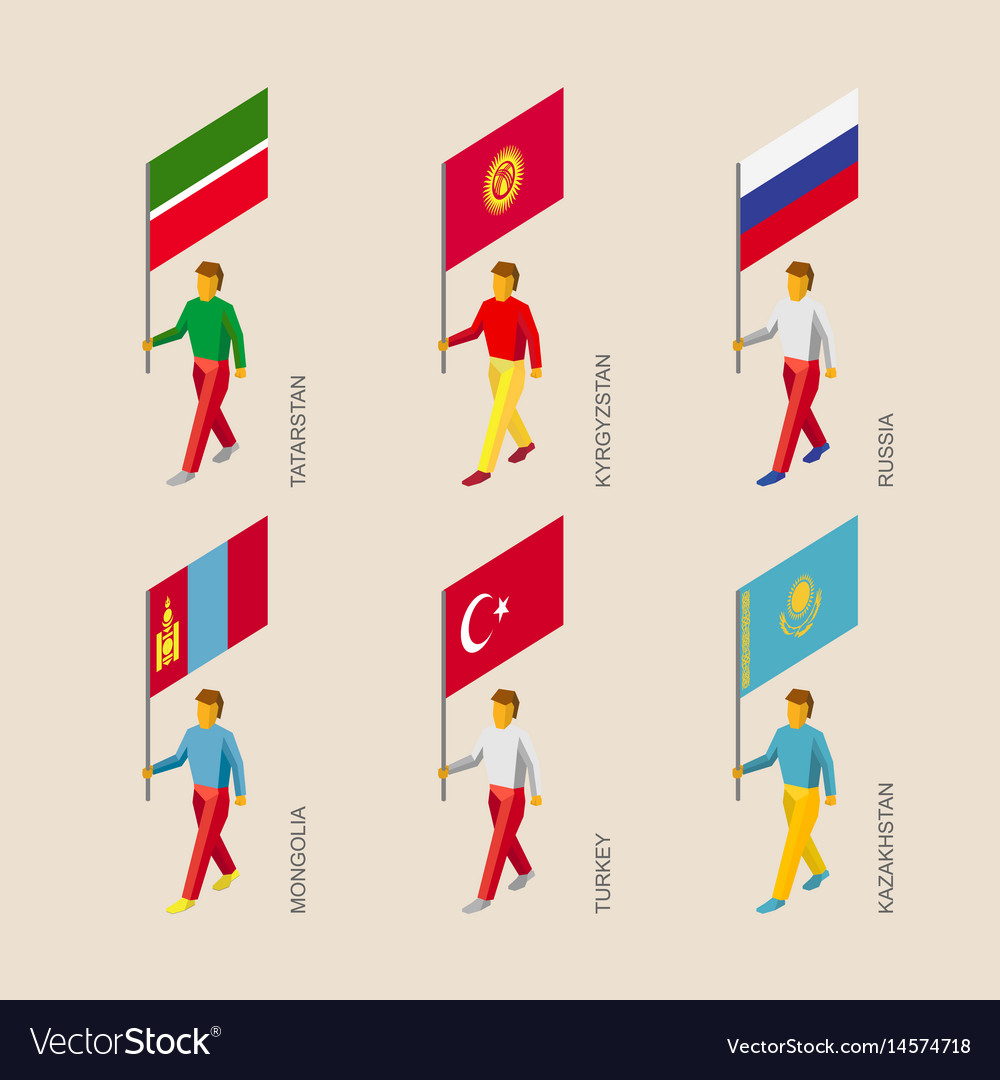 3d people with flags of asian countries