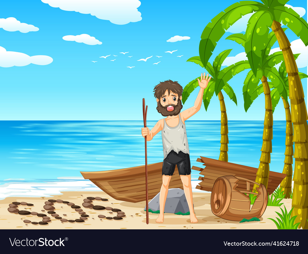 A man on deserted island isolated Royalty Free Vector Image