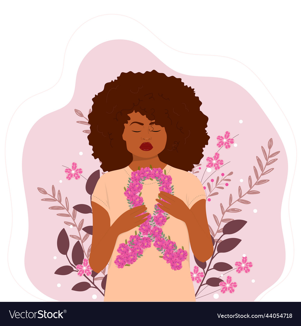 African american woman holding awareness ribbon