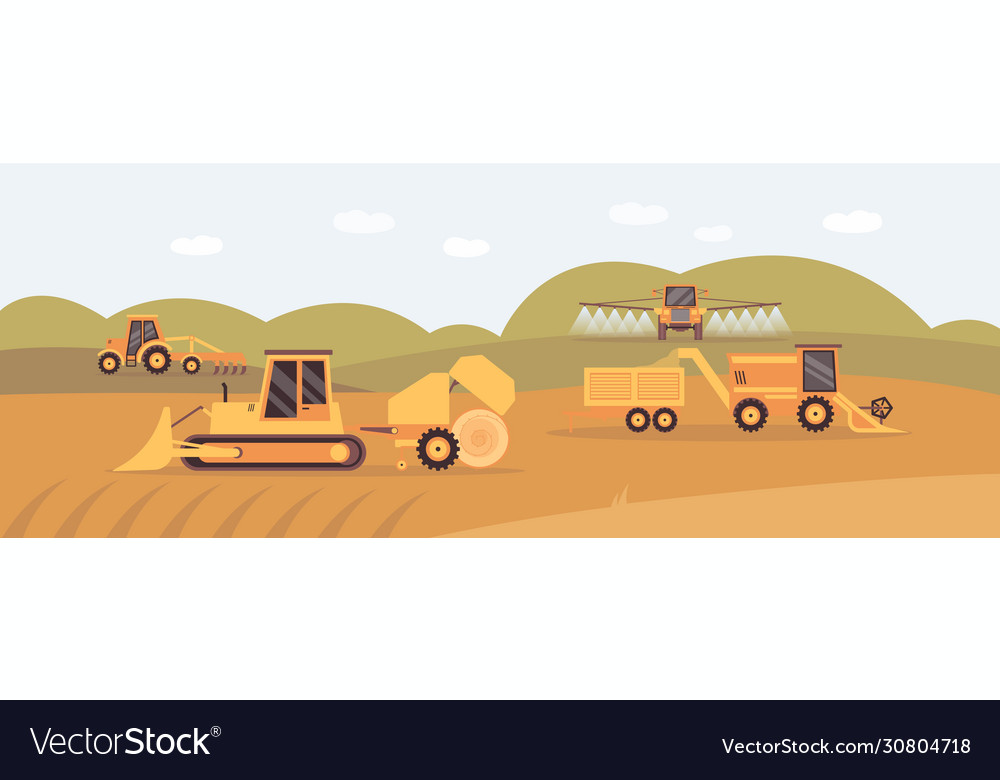 Background with agricultural machinery works