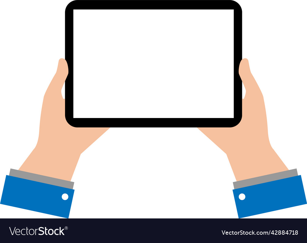 Black empty tablet hands on white background