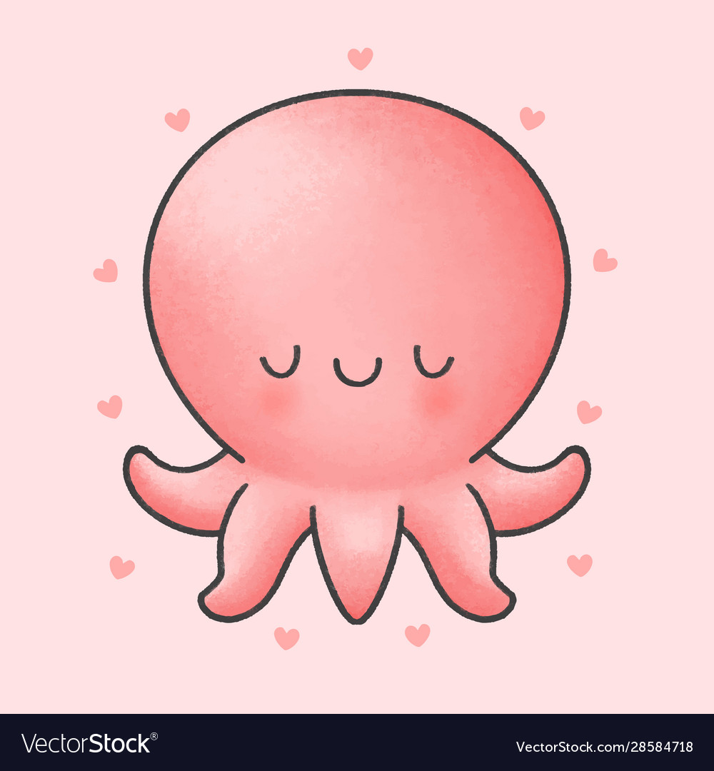 Cute octopus cartoon hand drawn style Royalty Free Vector