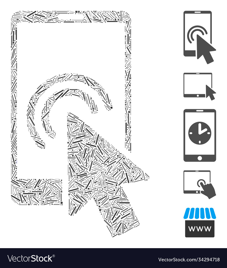 Dash mosaic arrow double click smartphone icon vector image Dash mosaic arrow double click smartphone icon