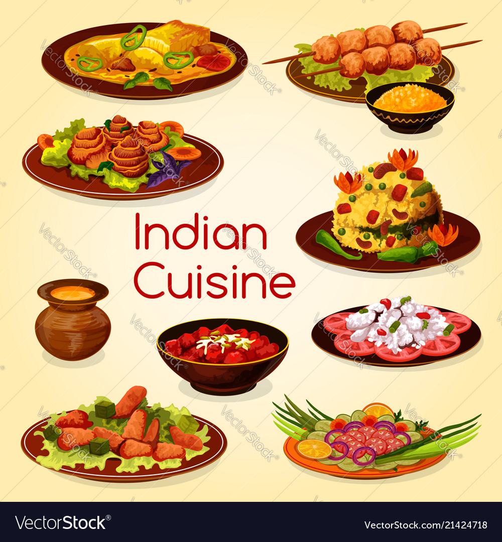 Indian cuisine with meat and vegetable dishes