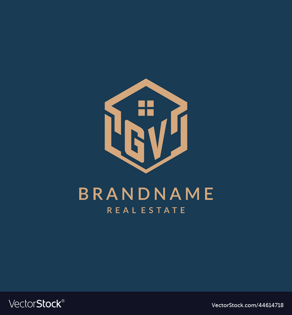 Initial letter gv hexagonal house roof shape icon