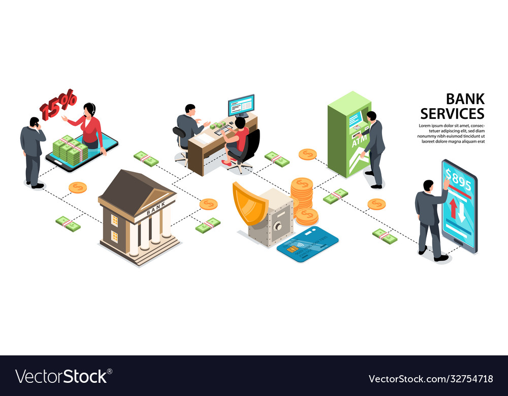 Isometric bank infographics Royalty Free Vector Image