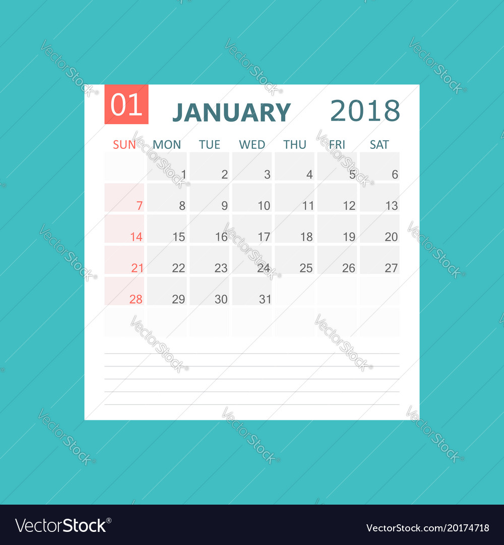 January 2018 calendar planner design Royalty Free Vector