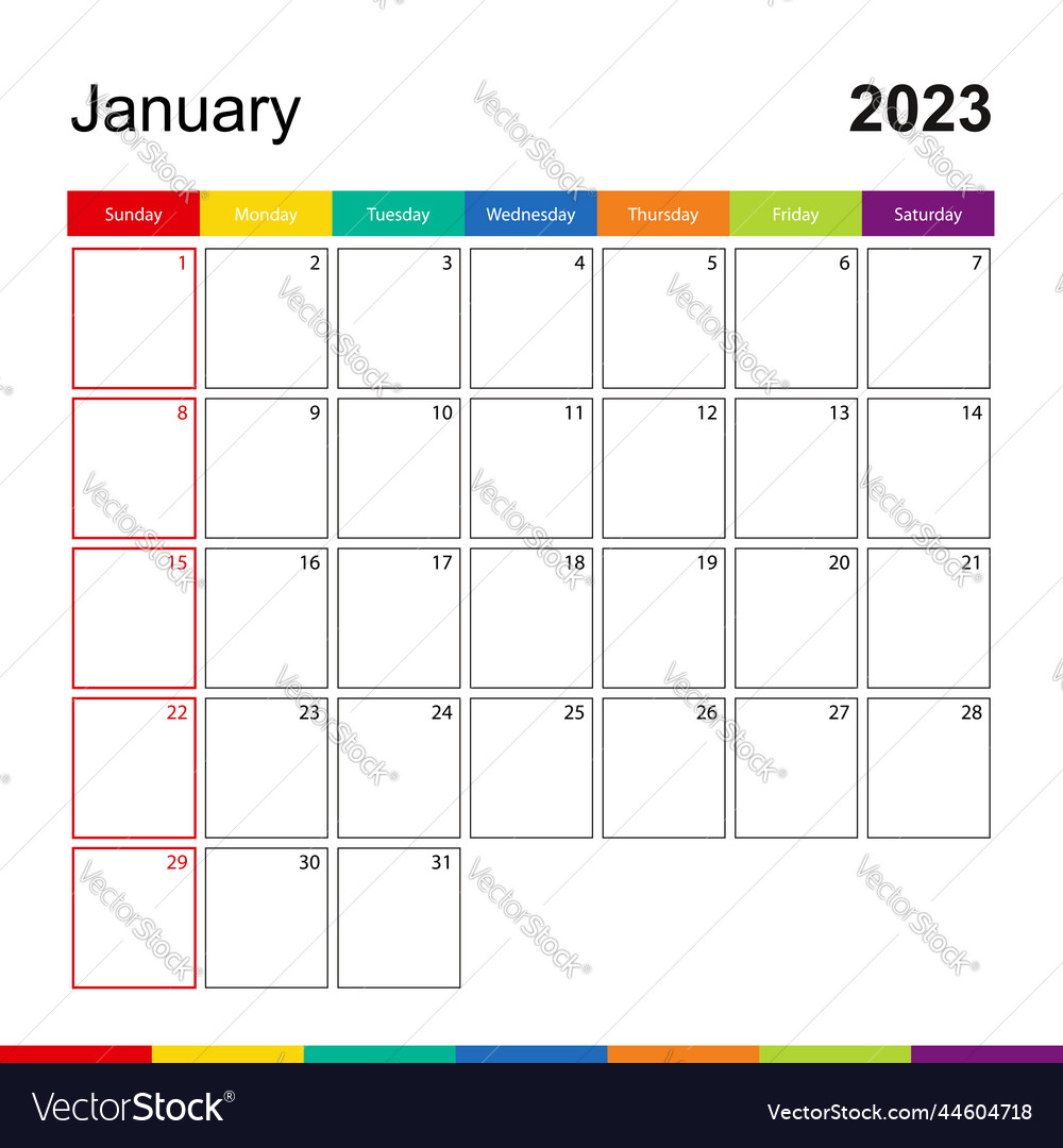 Januar 2023 bunte Wandkalender Woche beginnt