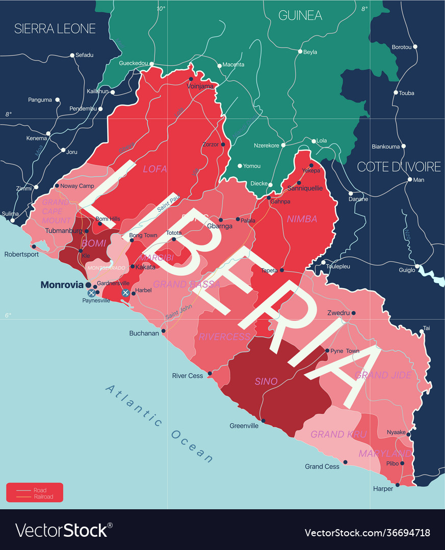 Liberia country detailed editable map