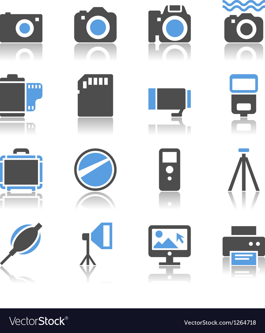 Photography icons reflection Royalty Free Vector Image