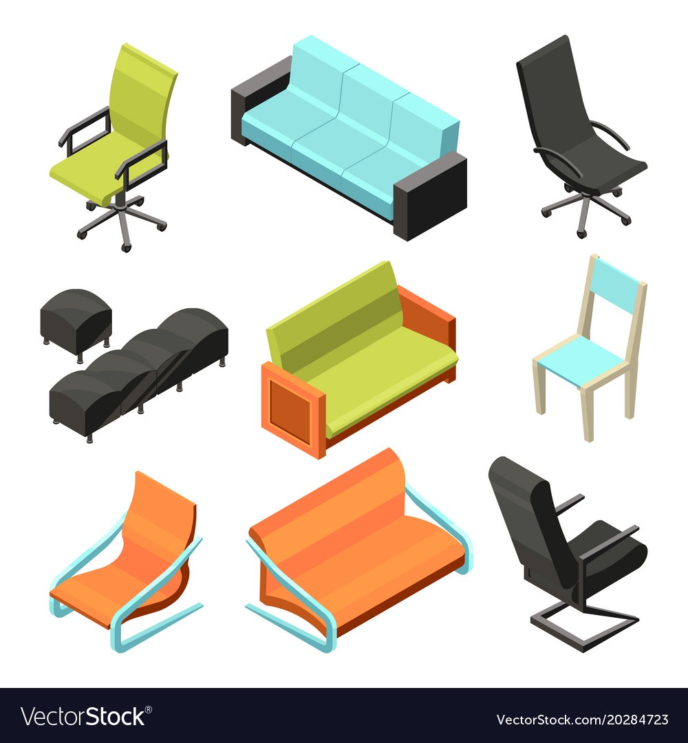 different office chairs isometric vector image furniture collection f62 vector