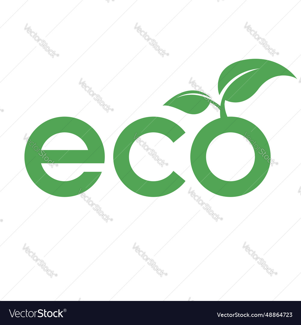 Eco icon with green letters and 2 leaves Vector Image