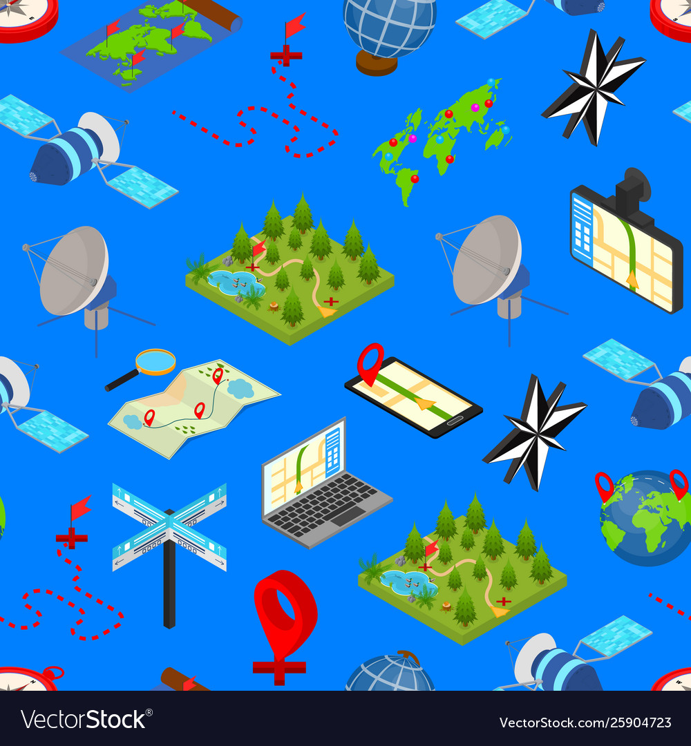 Navigation methods tools signs 3d seamless pattern vector image Navigation methods tools signs 3d seamless pattern