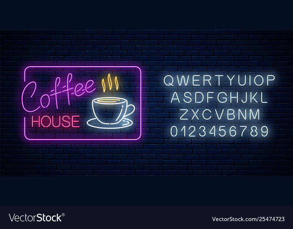 Neon Kaffeezeit Glühzeichen im Rechteckrahmen vector image Neon Kaffeezeit Glühzeichen im Rechteckrahmen