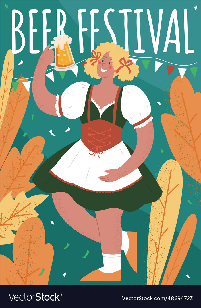 Oktoberfest poster beer festival a woman vector image Oktoberfest poster beer festival a woman